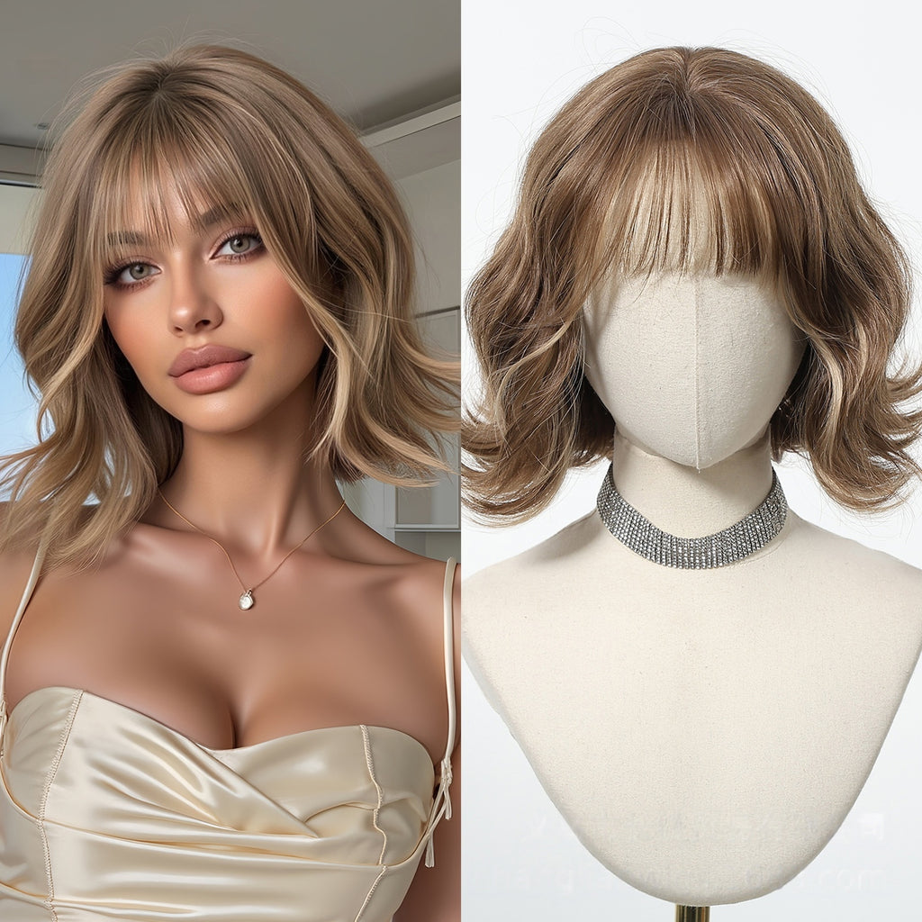 Wig Full-head Wig Bangs cheveux bouclés courts