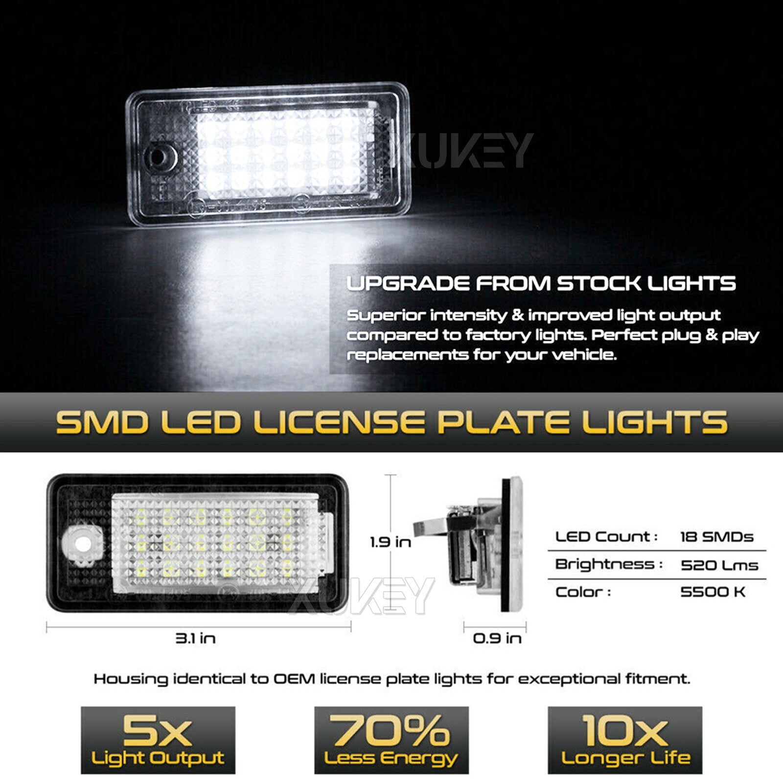 Set de 2 lumières de plaque d'immatriculation LED