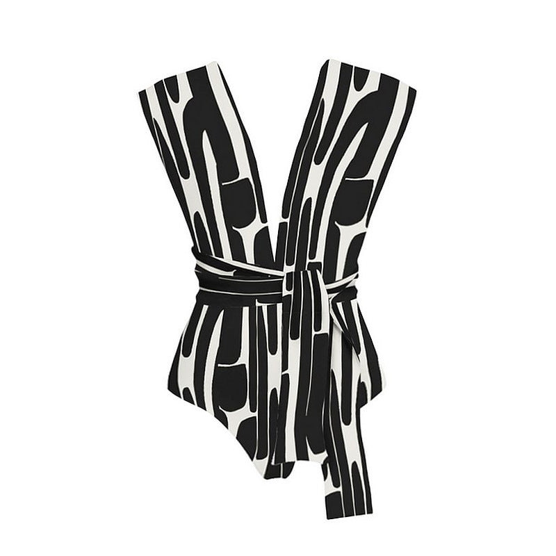 Bracelet rayé noir et blanc Maillot de bain d'une pièce pour les femmes