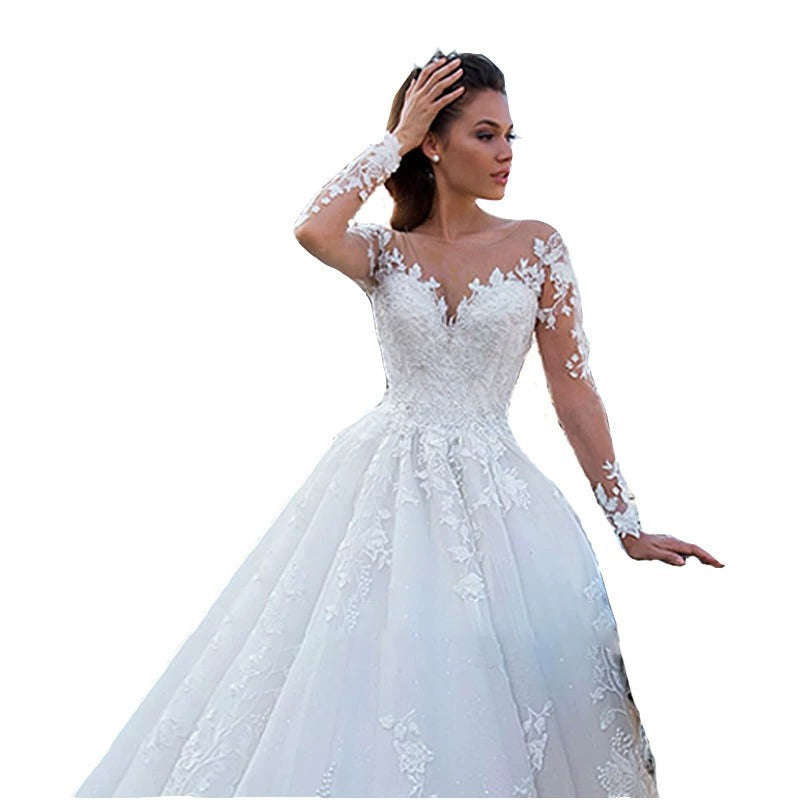 Robe à manches longues à col V mince rétro