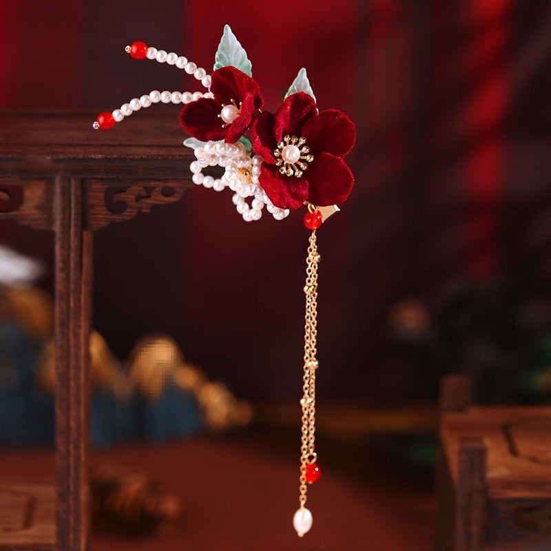 Red Velvet Flower Edge Clip Full Set Festive Flower Clip