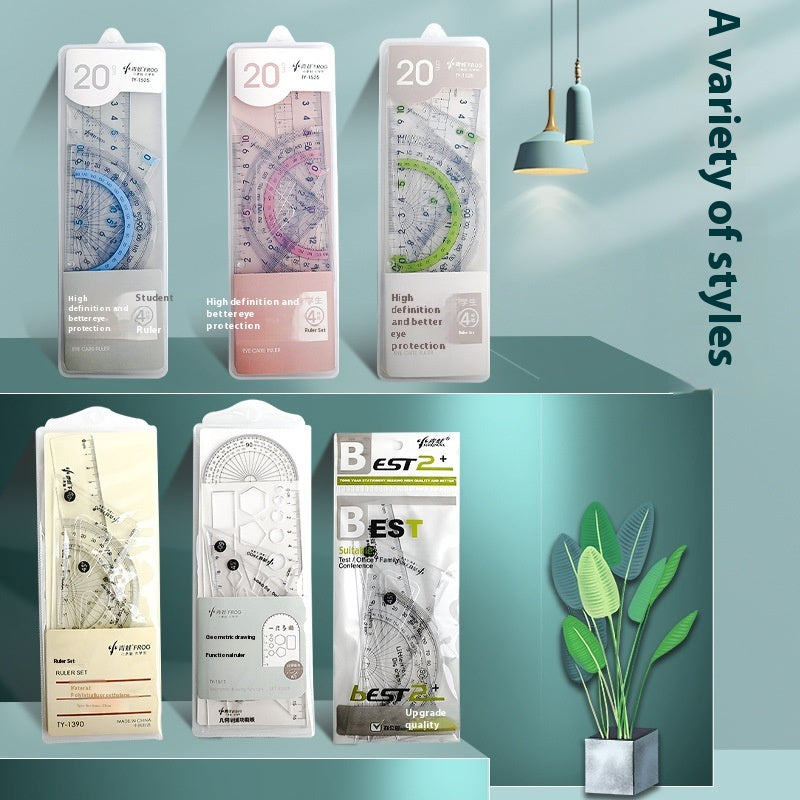 Youpai Ruler Sets Dessin acrylique transparent Protracteur carré quatre pièces