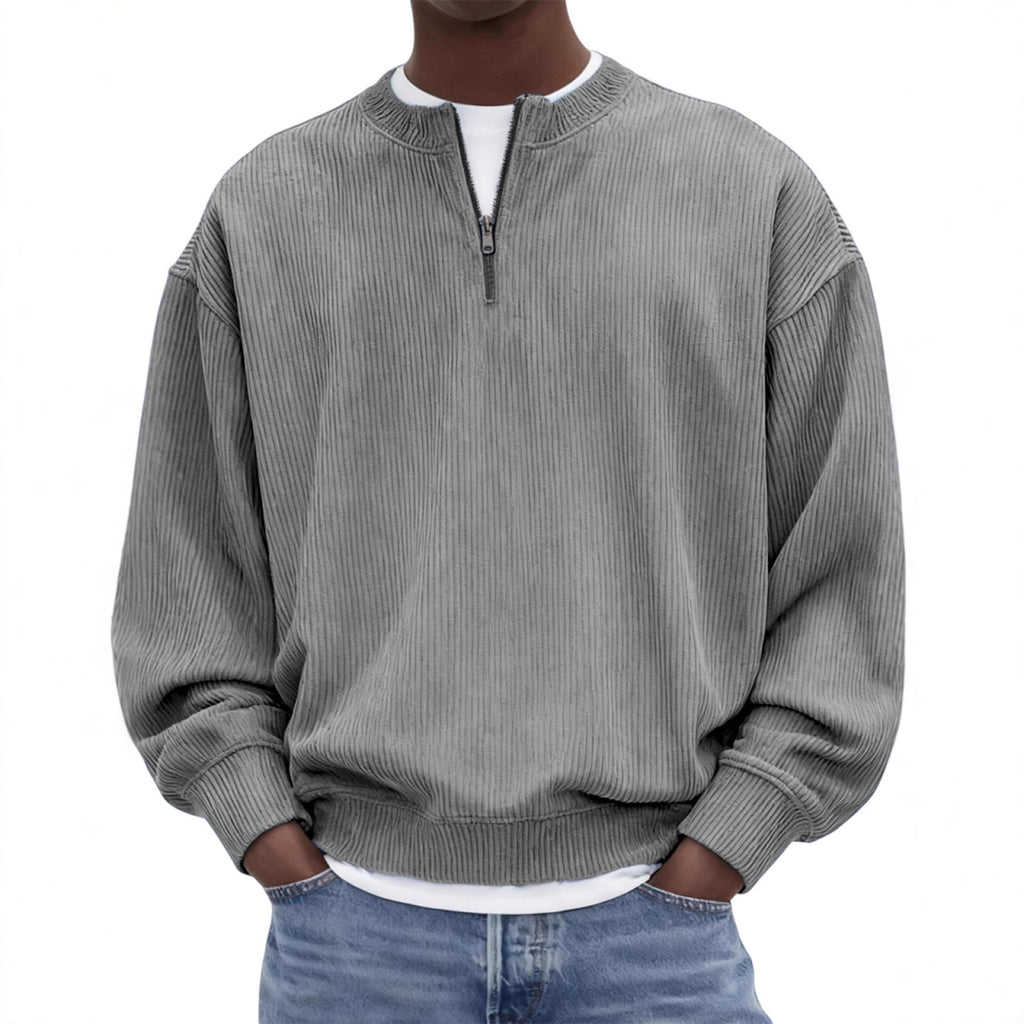 Casual hommes manches longues Corduroy Top avec un collier debout et une demi-zip