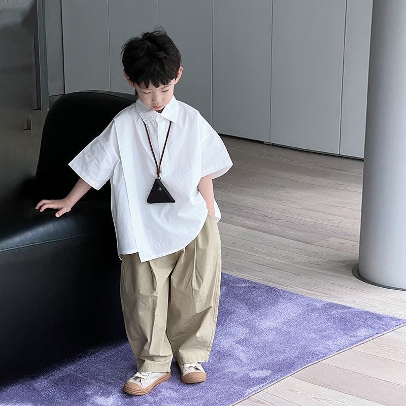 Vêtements d'été pour enfants Chemise blanche à manches courtes pour garçon