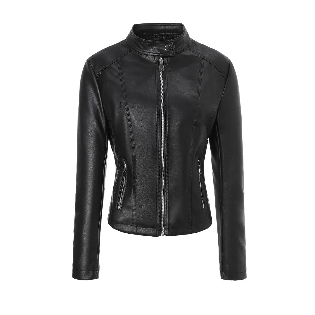 Veste en cuir PU biker zippé pour femmes