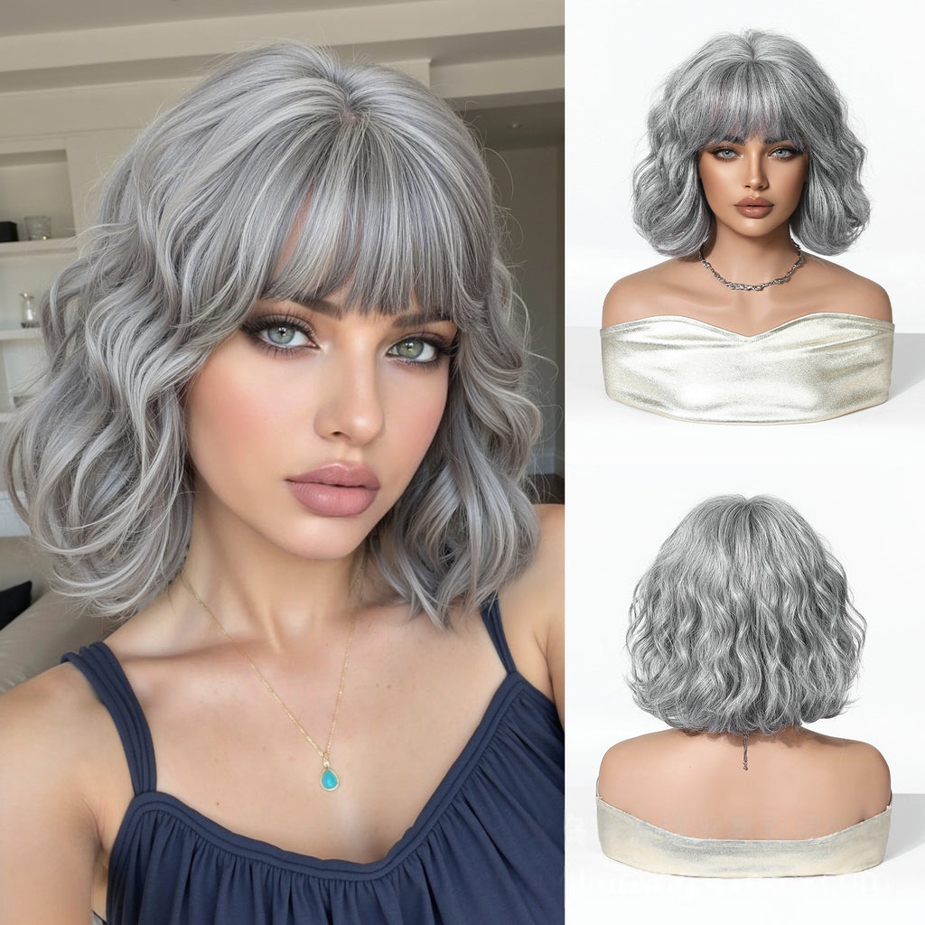 Wig Full-head Wig Bangs cheveux bouclés courts