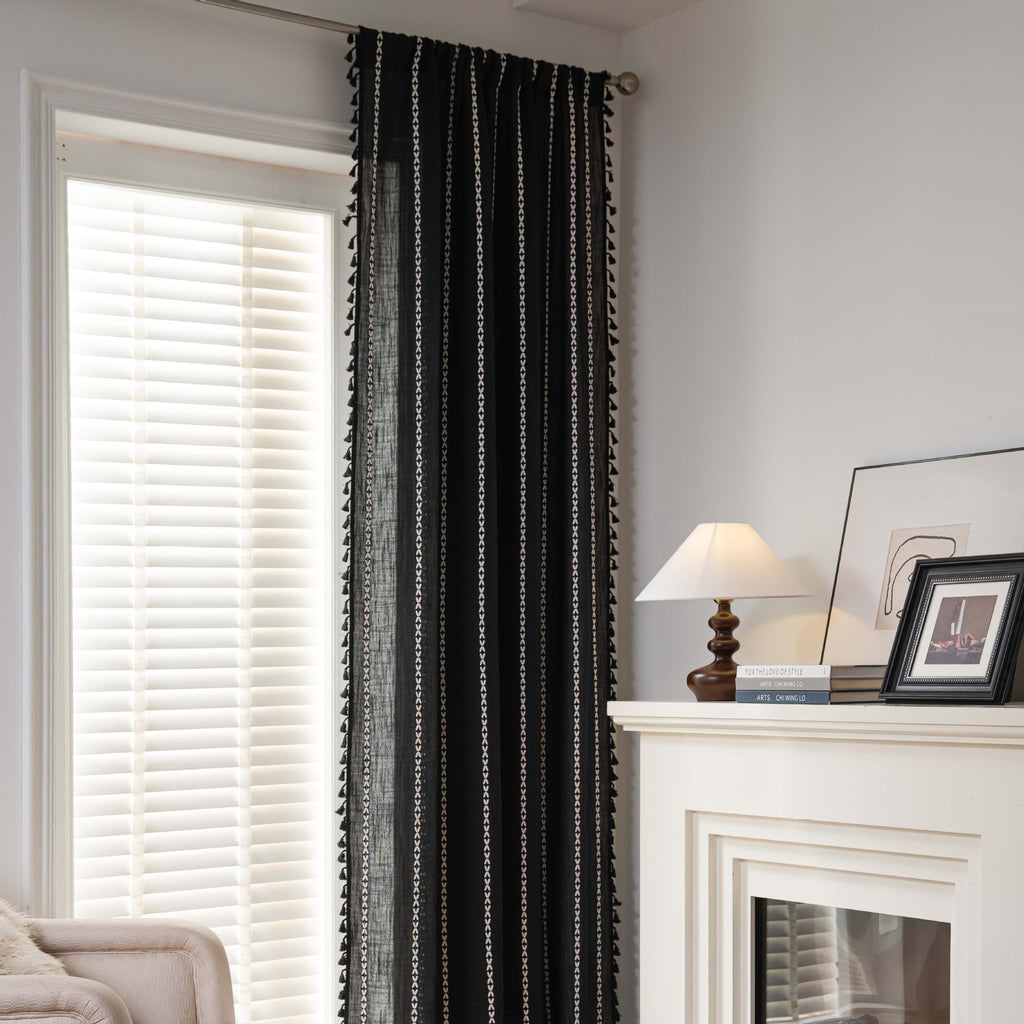 Chambre Rod Set Pocket noir et blanc Jacquard Salon Rideau