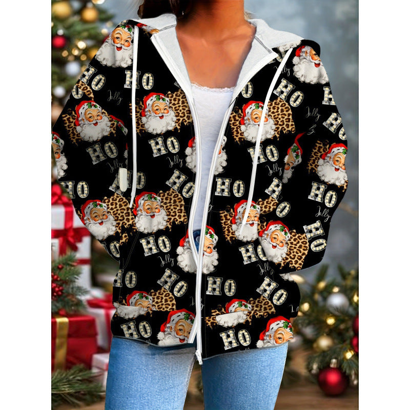 Sweatshirt à capuche manches longues Zipper pour femme American Santa Claus Veste personnalisée Den