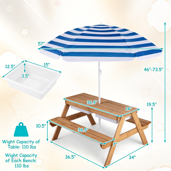 3-en-1 Table de pique-nique pour enfants avec parapluie réglable