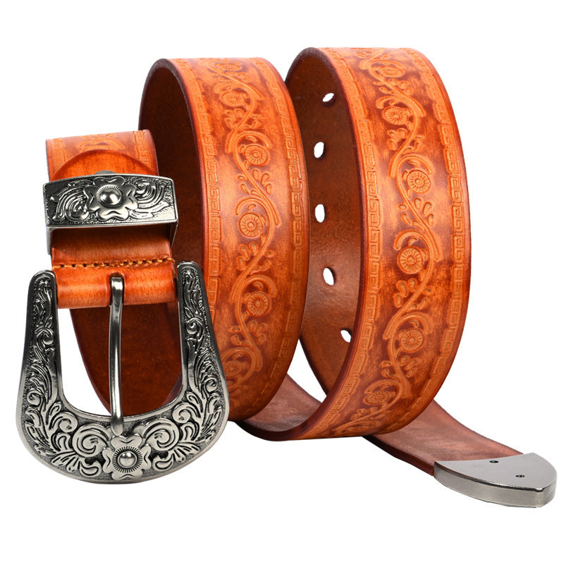 Embossé Premier couche Cowhide homme style mongol personnalisé ceinture sculptée