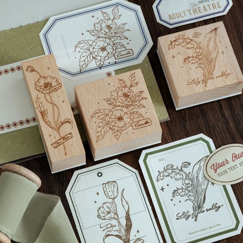 Timbre en bois frais et rétro Fleur Artistic Flower Notebook Diy Matière décorative Woode