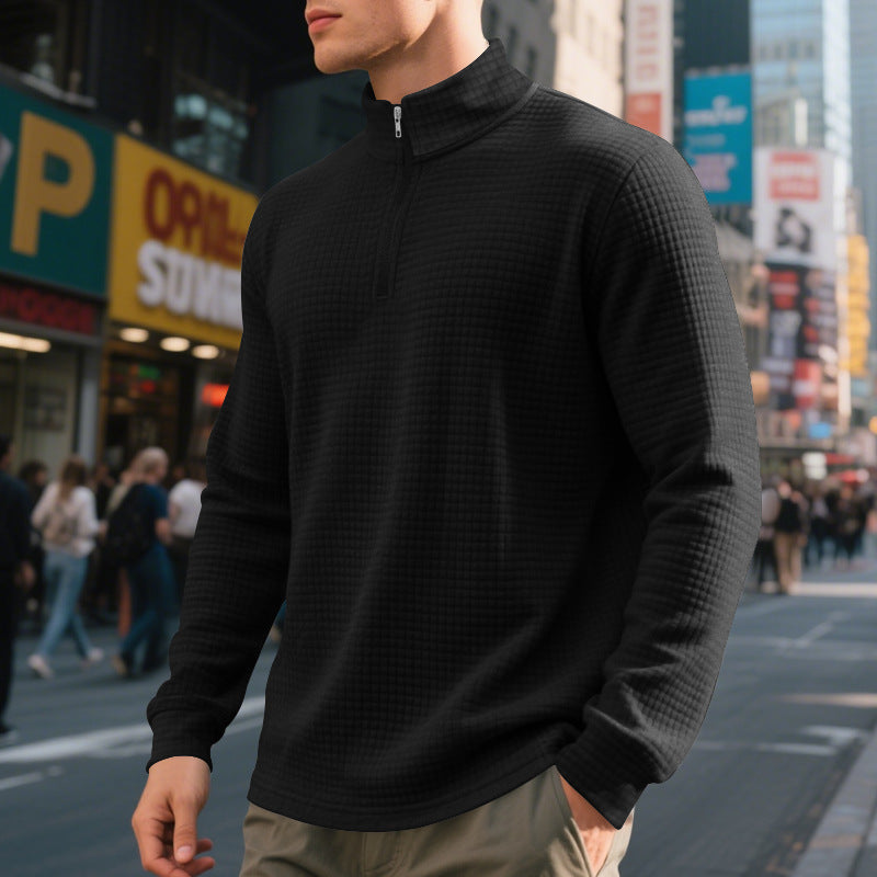 European And American Fashion Half Zipper Small Square Sweepshirt Hommes Printemps Et Automne