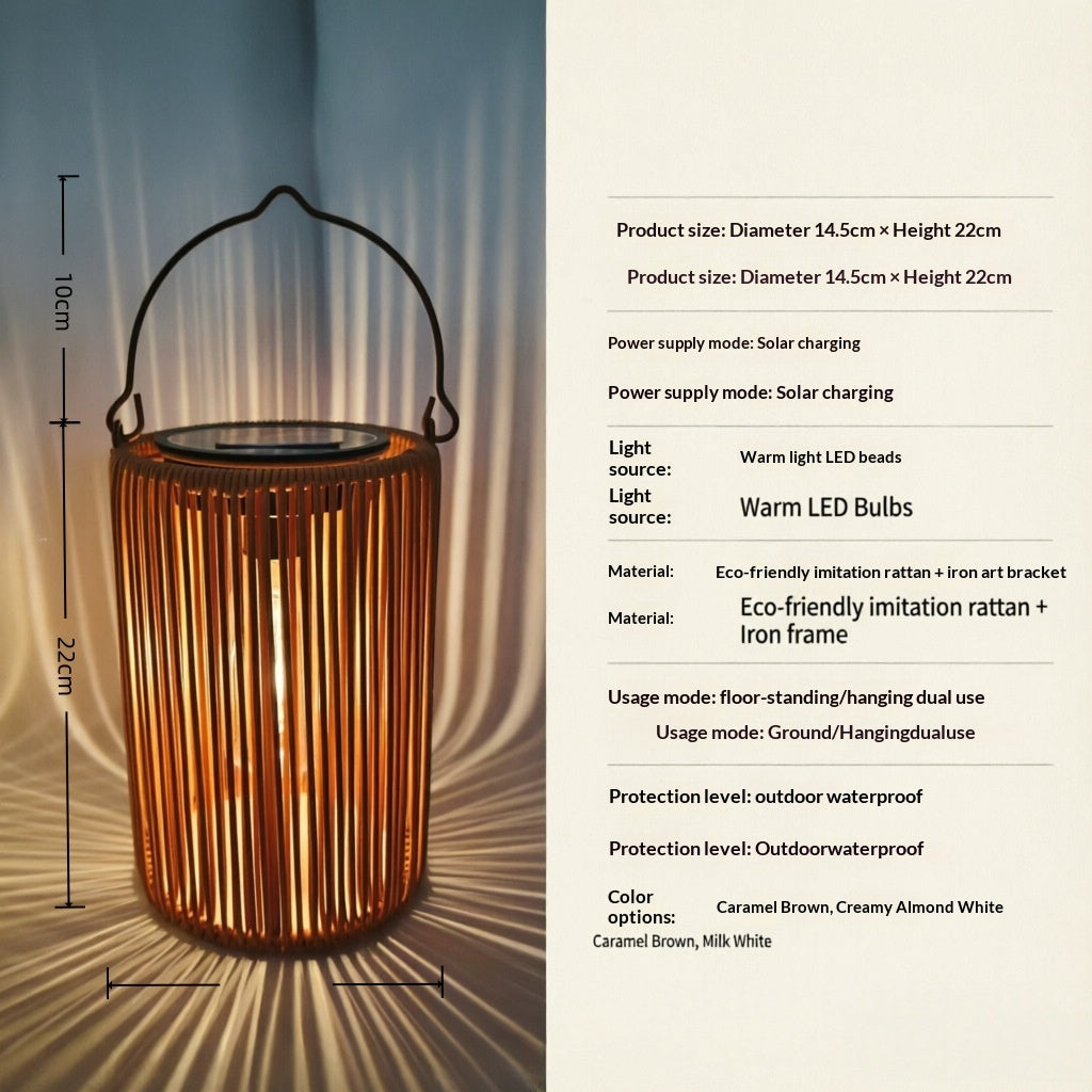 Lumière extérieure ambiante de rotin à énergie solaire
