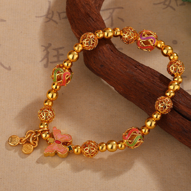 European And American Retro Electroplated 18K Or Transfert Perle Bracelet Papillon Femmes'