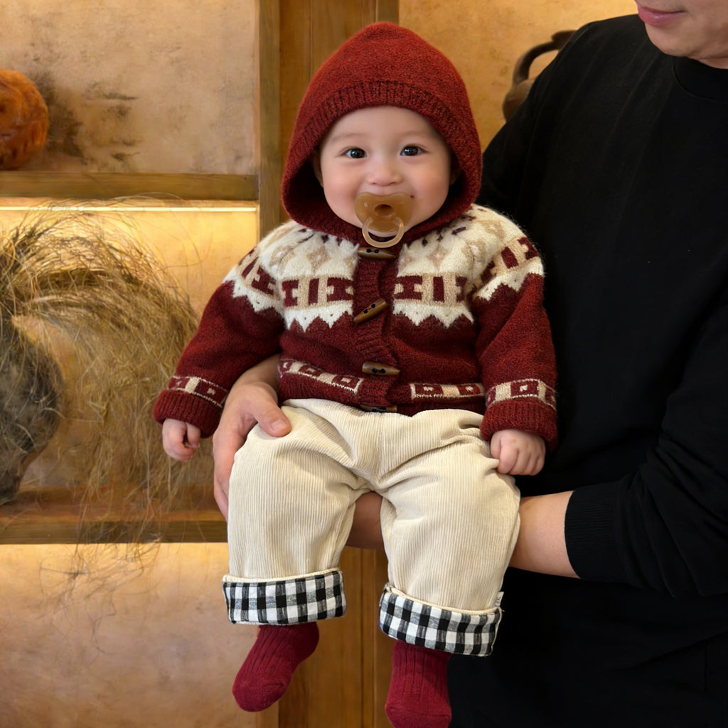 Cardigan à capuchon retro rouge épaissi