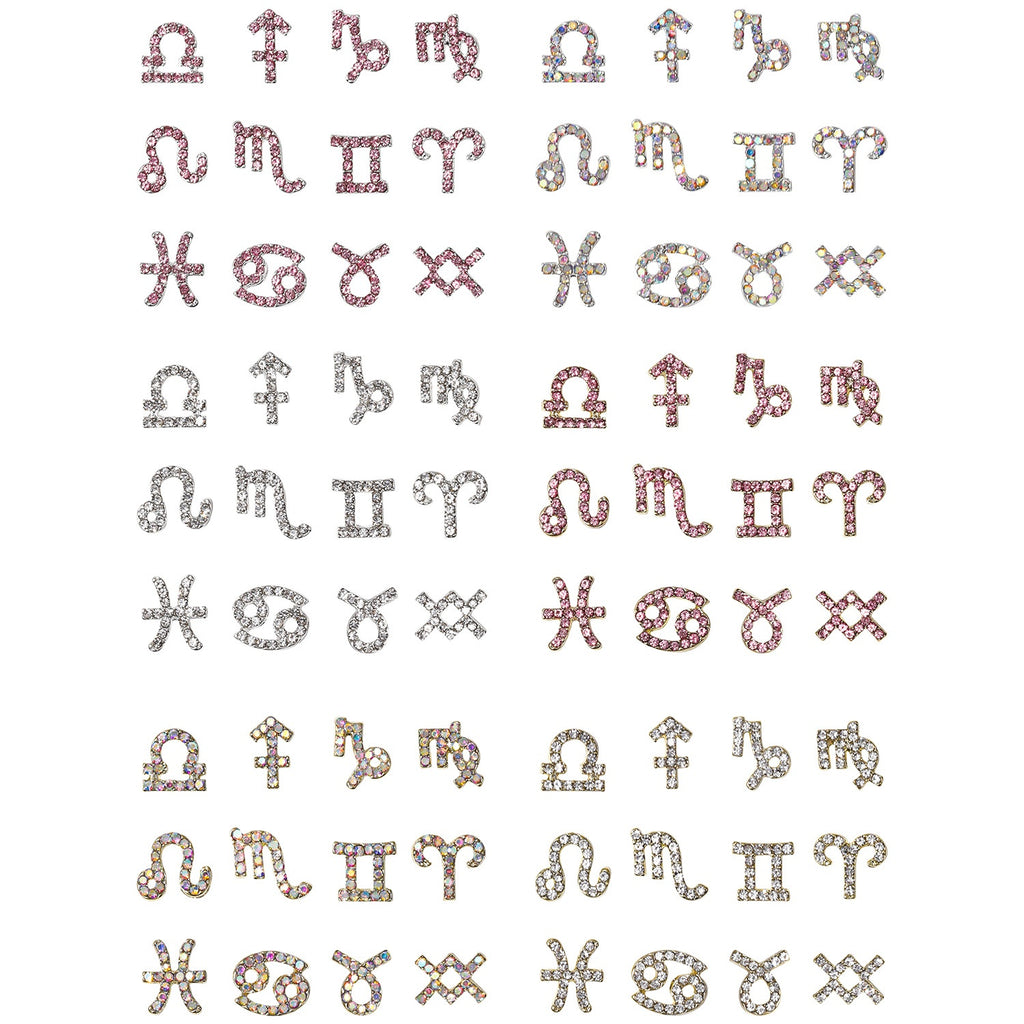 12 Stickers Filigrane Zodiac Art Accessoires Alliage Strass 3D pour Decorat de Nail Bricolage