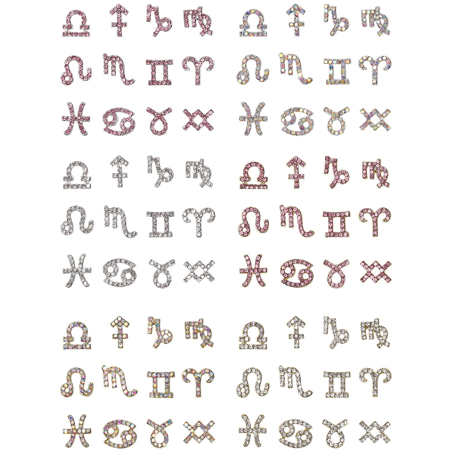 12 Stickers Filigrane Zodiac Art Accessoires Alliage Strass 3D pour Decorat de Nail Bricolage