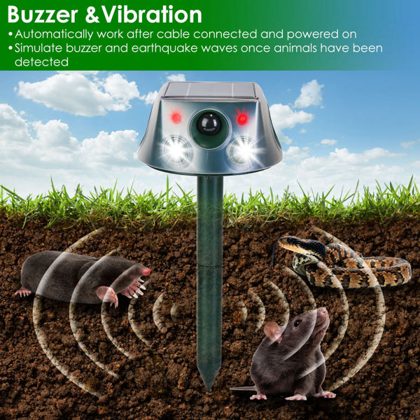 Solaire & Type-C Rechargeable Animal Repeller - 3 modes Ultrasonic+Buzzer+ Vibrations