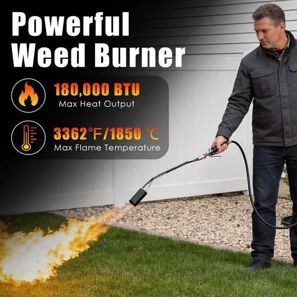 180 000 BTU Propane Weed Torch Brûleur de mauvaises herbes de poids lourds Weeder Flame Weeder avec 10FT Hose Piezo Ig