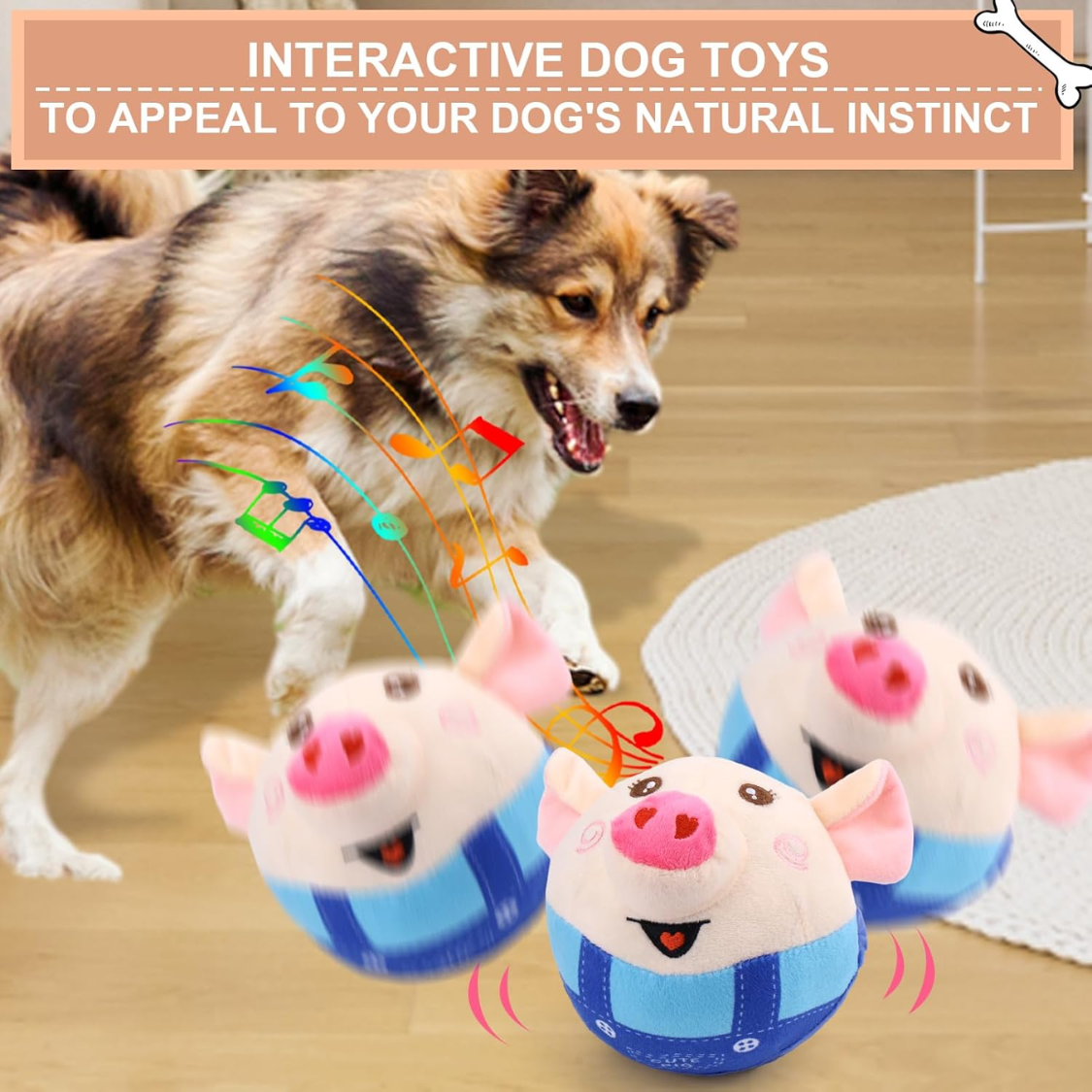 Jouet interactif pour chien : cochon sauteur sonore rechargeable
