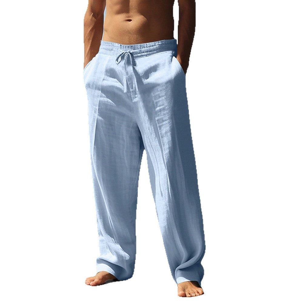 Linge de maison pour hommes Casual Loose Straight Long Pantalons Large-leg Respirant Linge de coton confortable