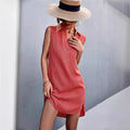 Été Européen et américain Produit Femme Vente V Bouton de cou sans manches Tank Top Split