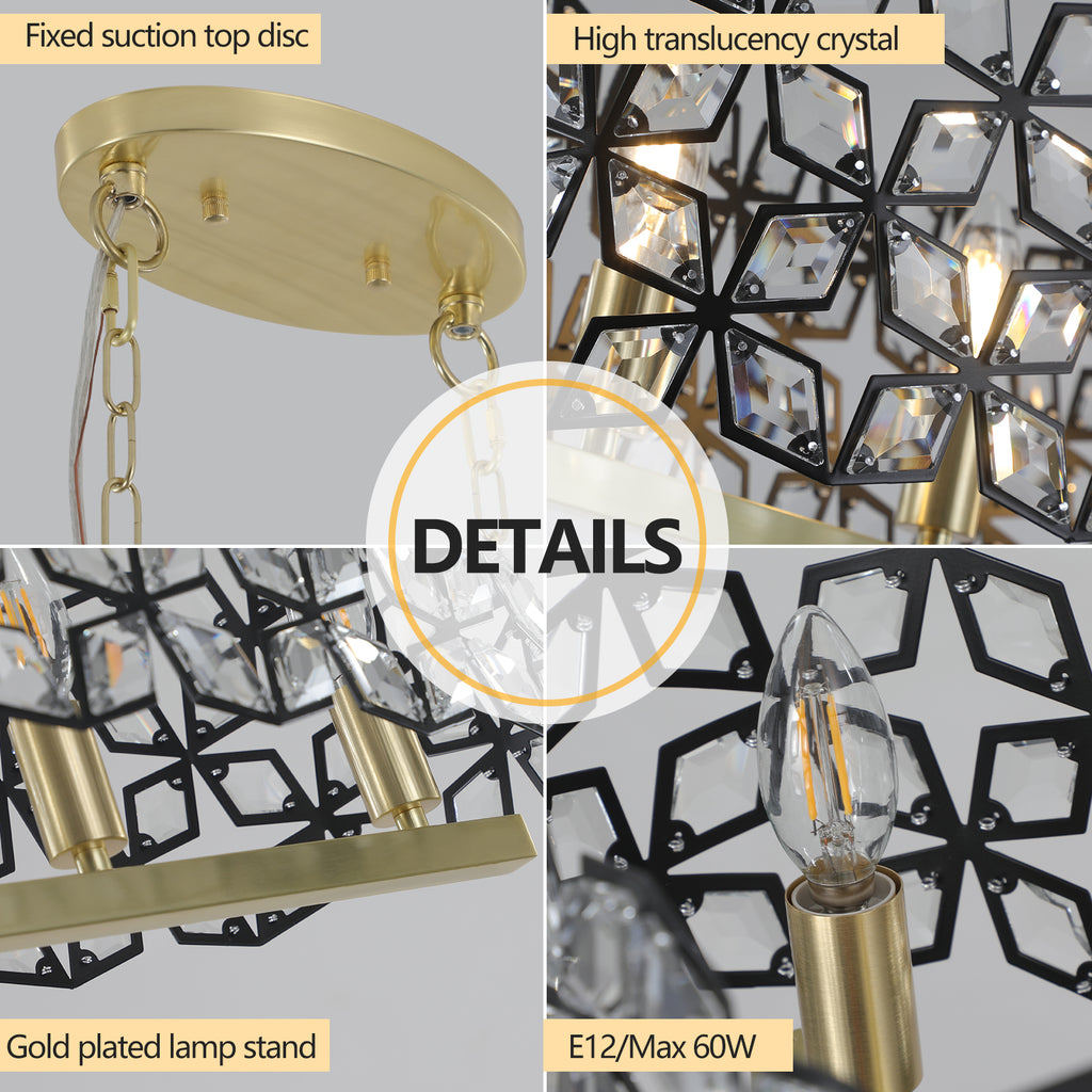 Lustre de 39" en cristal contemporain et pendentif en or noir – Fixation de lumière moderne géométrique