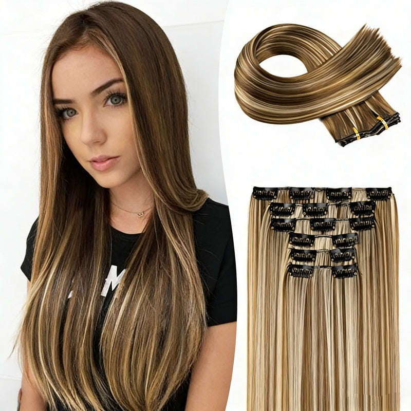 Coiffure résistante à la chaleur Cool Brown avecBlonde Faits saillants pour les femmes Durable Easyto Use Ver