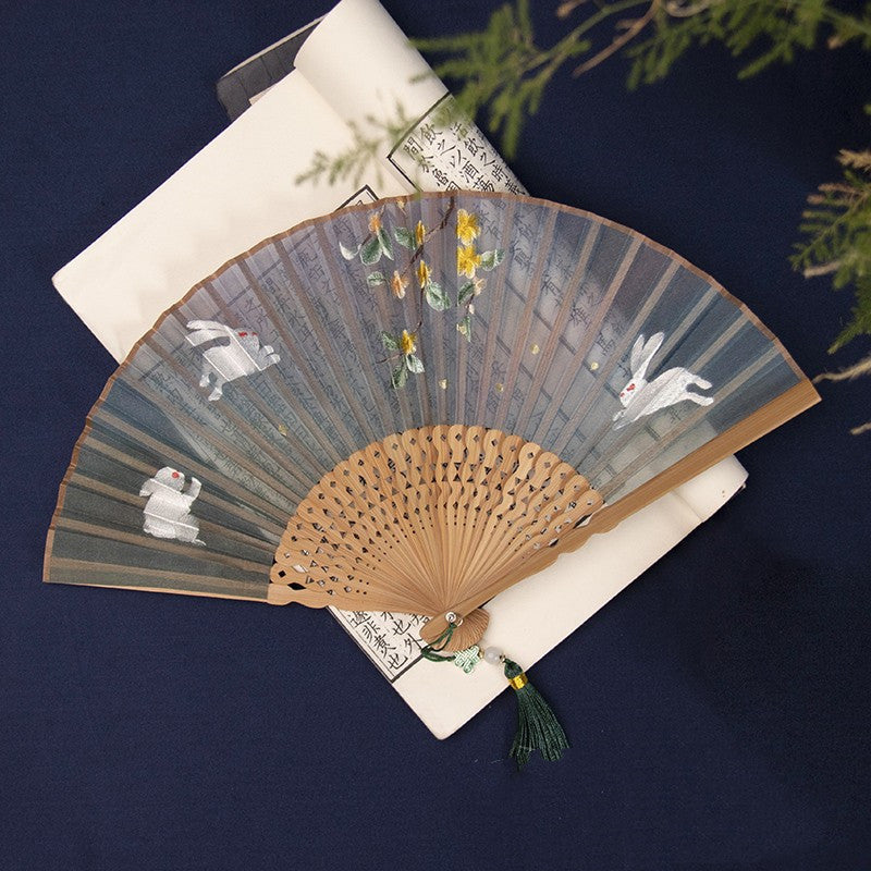 Brodé Hanfu Brodé Tuan Fan Portable pliant Été Silk Su Brodé Fan