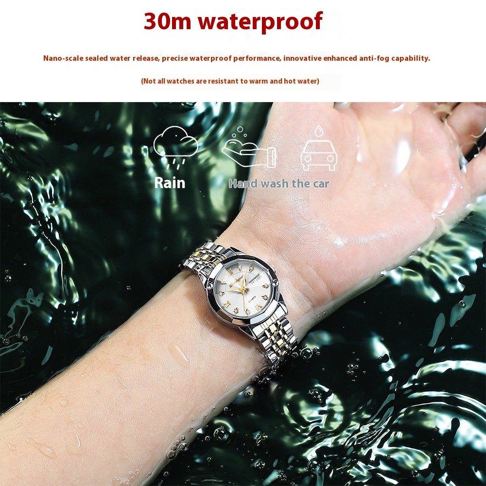 Femmes étanche double calendrier lumineux Wrist Watch
