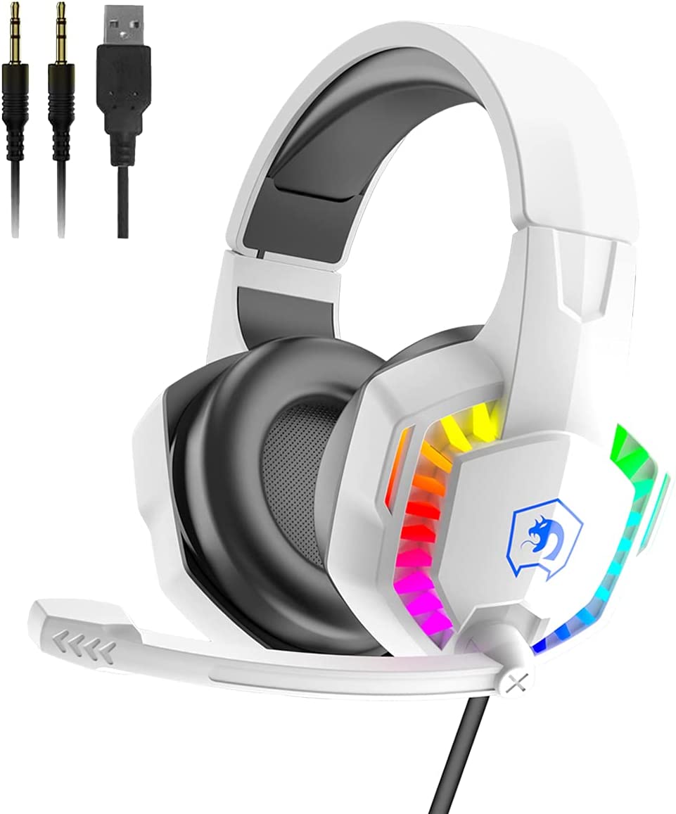 Casque de jeu filaire avec rétroéclairage Rainbow RGB son stéréo rétractable pour PS4