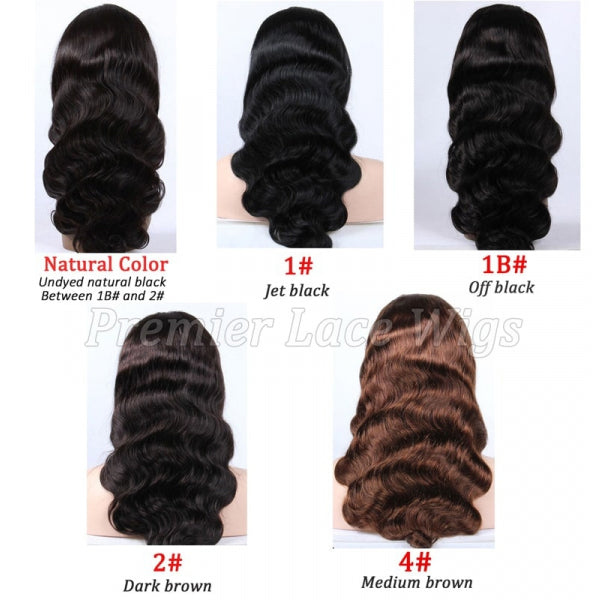 13x5 Dentelle Avant Vague du corps Partie moyenne Perruque de cheveux humains Couleur naturelle Densité