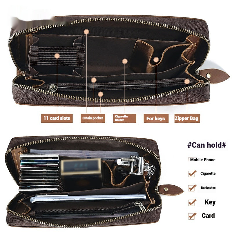 Portefeuille en cuir véritable long pour hommes