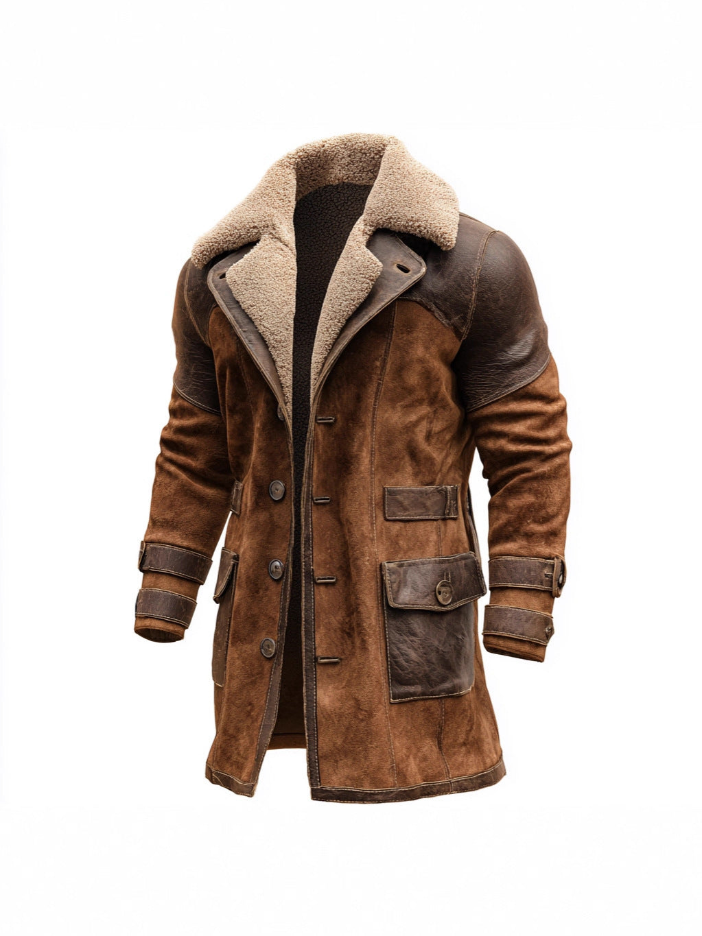 Hommes Retro Patchwork Suede Coat