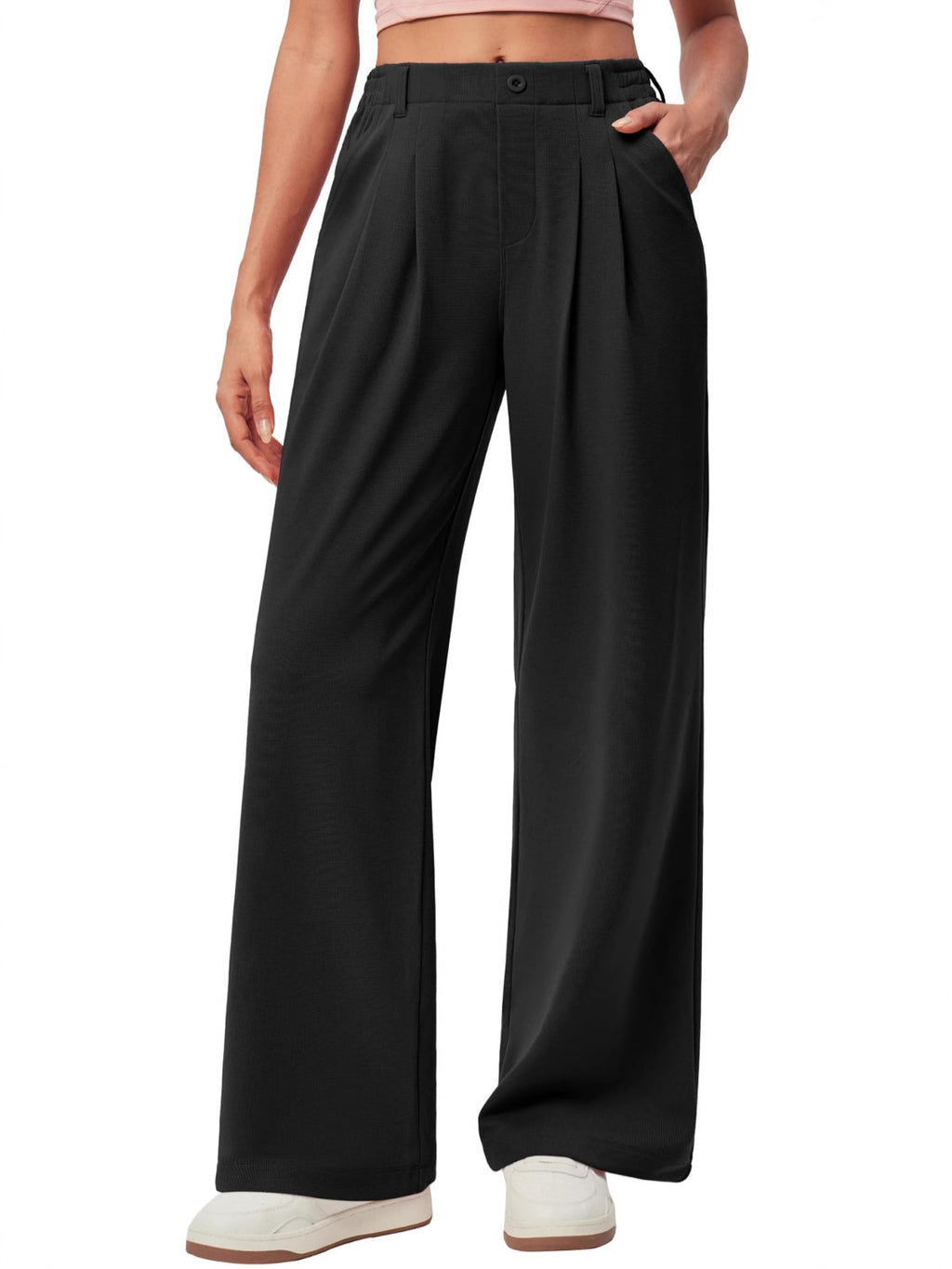 Pantalon de travail à jambes larges pour femmes Gaffle Knit Haut bouton de taille Robe décontractée Pantalon à jambes larges