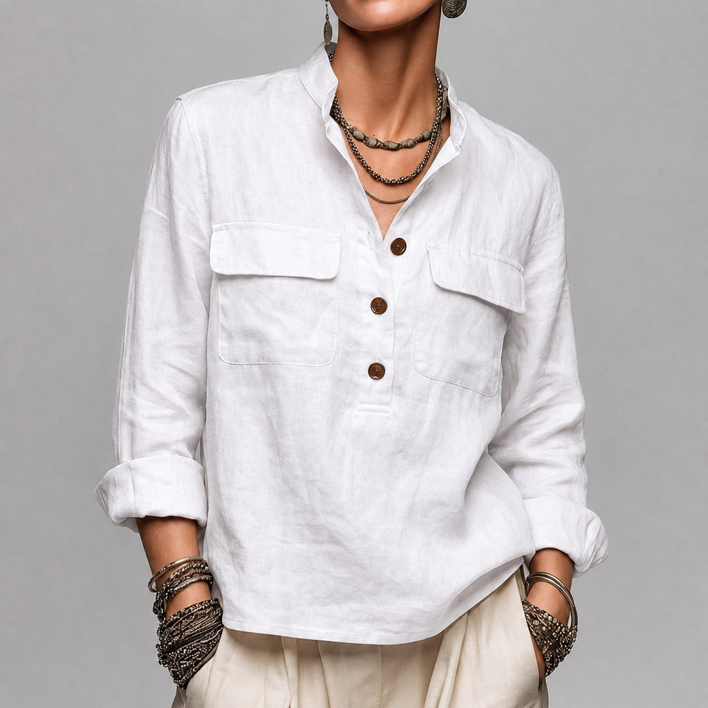 Blouse blanche à col V sophistiqué Femmes de style français Top