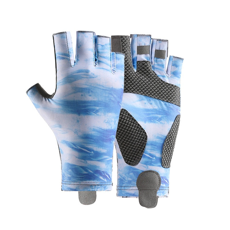 Gants de pêche en soie de glace pour homme de style mince d'été demi-doigt