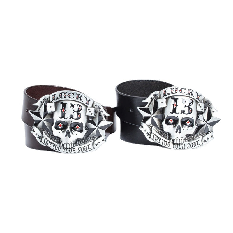 Trendy Ceinture en cuir homme Skull Skateboard Buckle