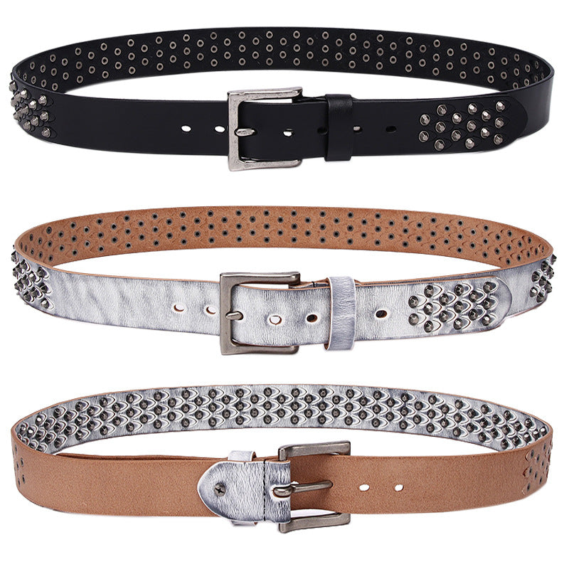 Ceinture de rivet distinctive pour femmes en cuir de vache pleine fleur