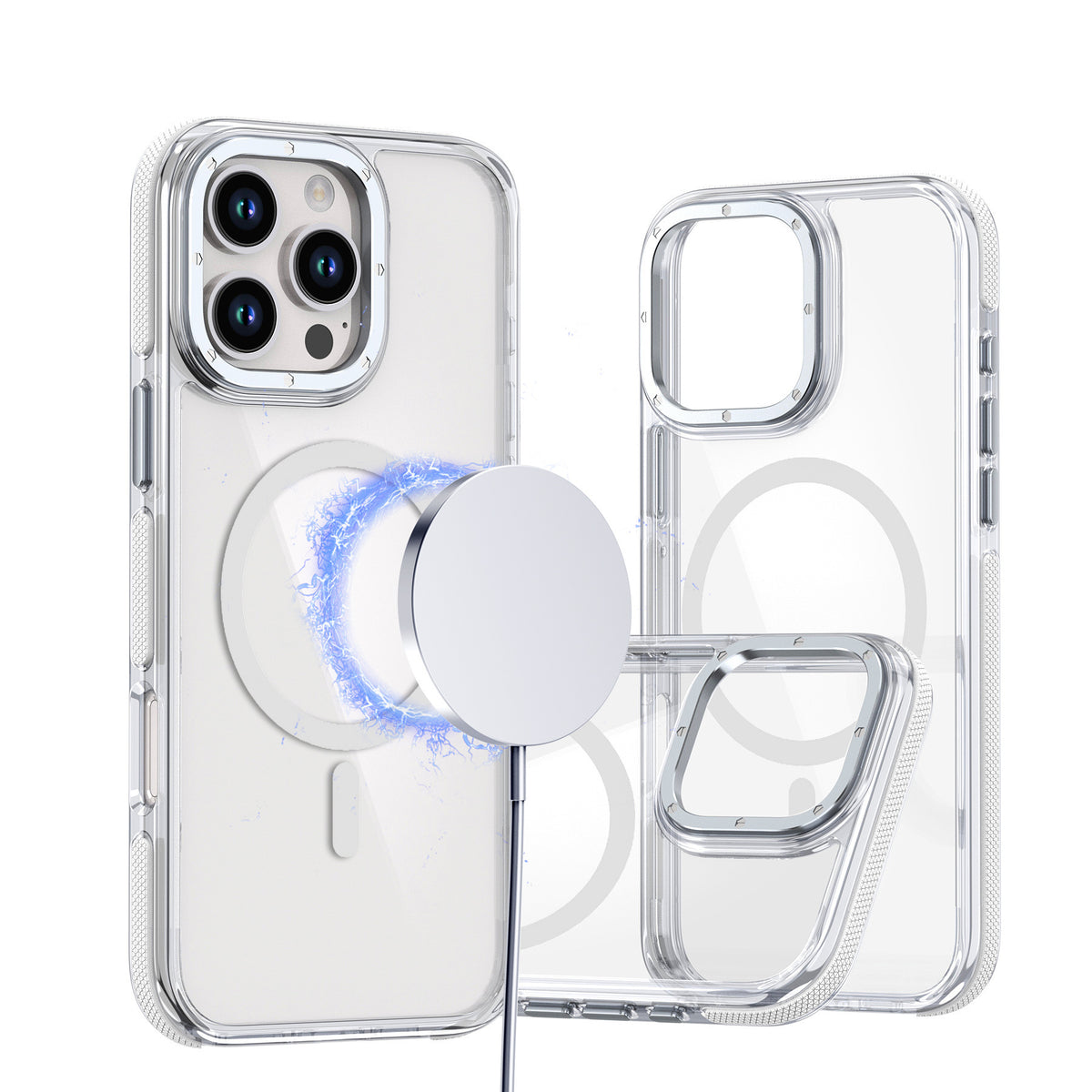 Cas de téléphone magnétique applicable transparent bicolore