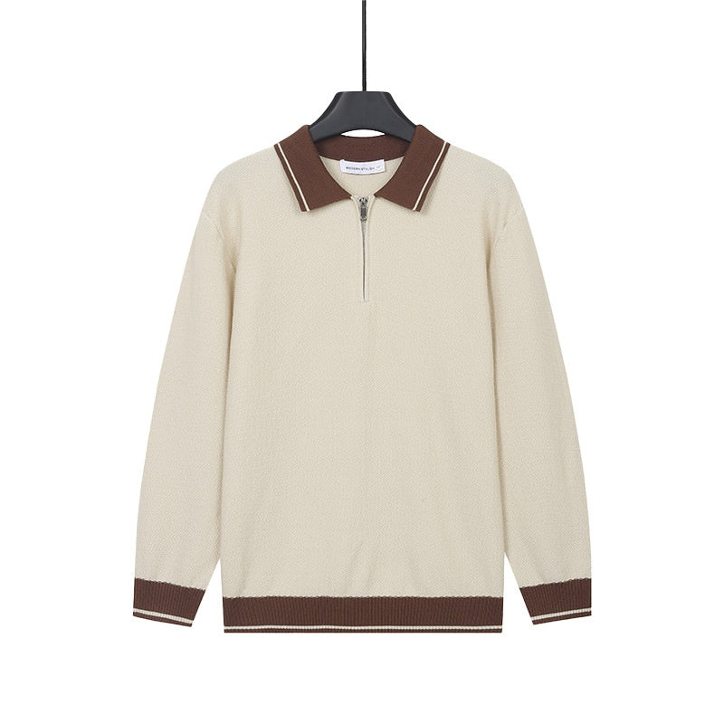 Haut casual de couleur solide homme avec lapel et demi-zip