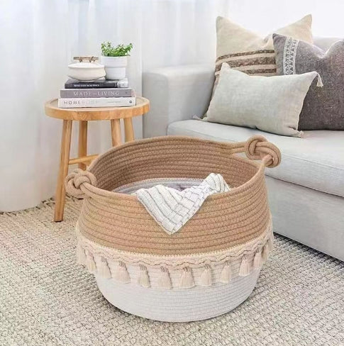 Panier à linge blanc kaki-avec sac à tassel-1