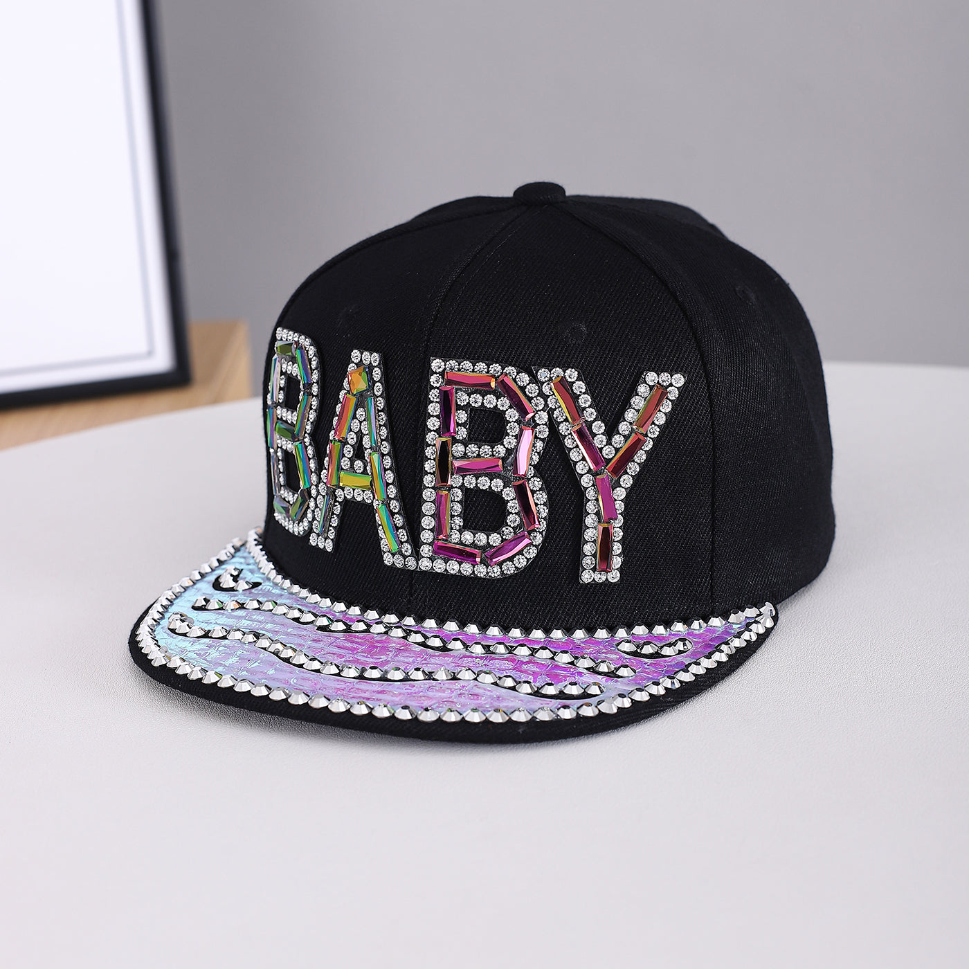 Men's and Women's Identique Colorful Diamond BABY Letter Stamping Diamond Brim Hat. Ce S