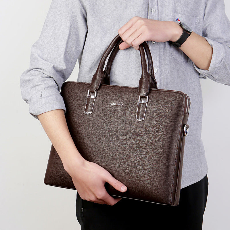 Sac à main pour hommes Double Tir Grande capacité Business Computer Bag Tactile en cuir authentique F