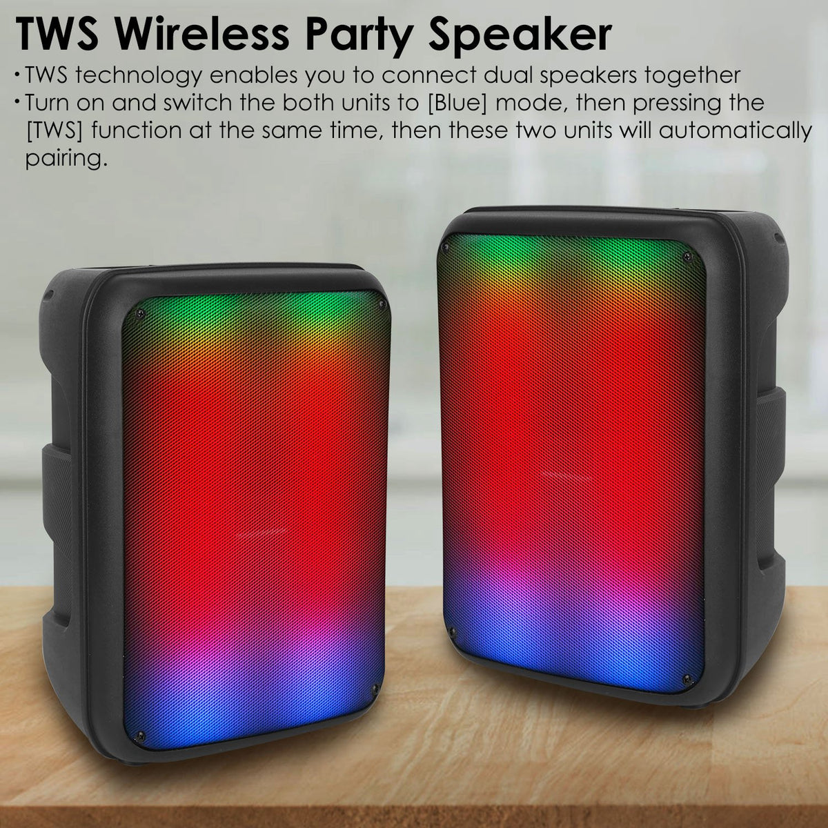 1Pc Portable Wireless Party Speaker 8in Colorful Lights Système DJ PA avec fonction TWS FM