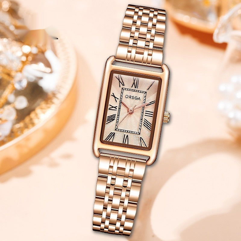 Montre Quartz en acier carré pour femmes mode