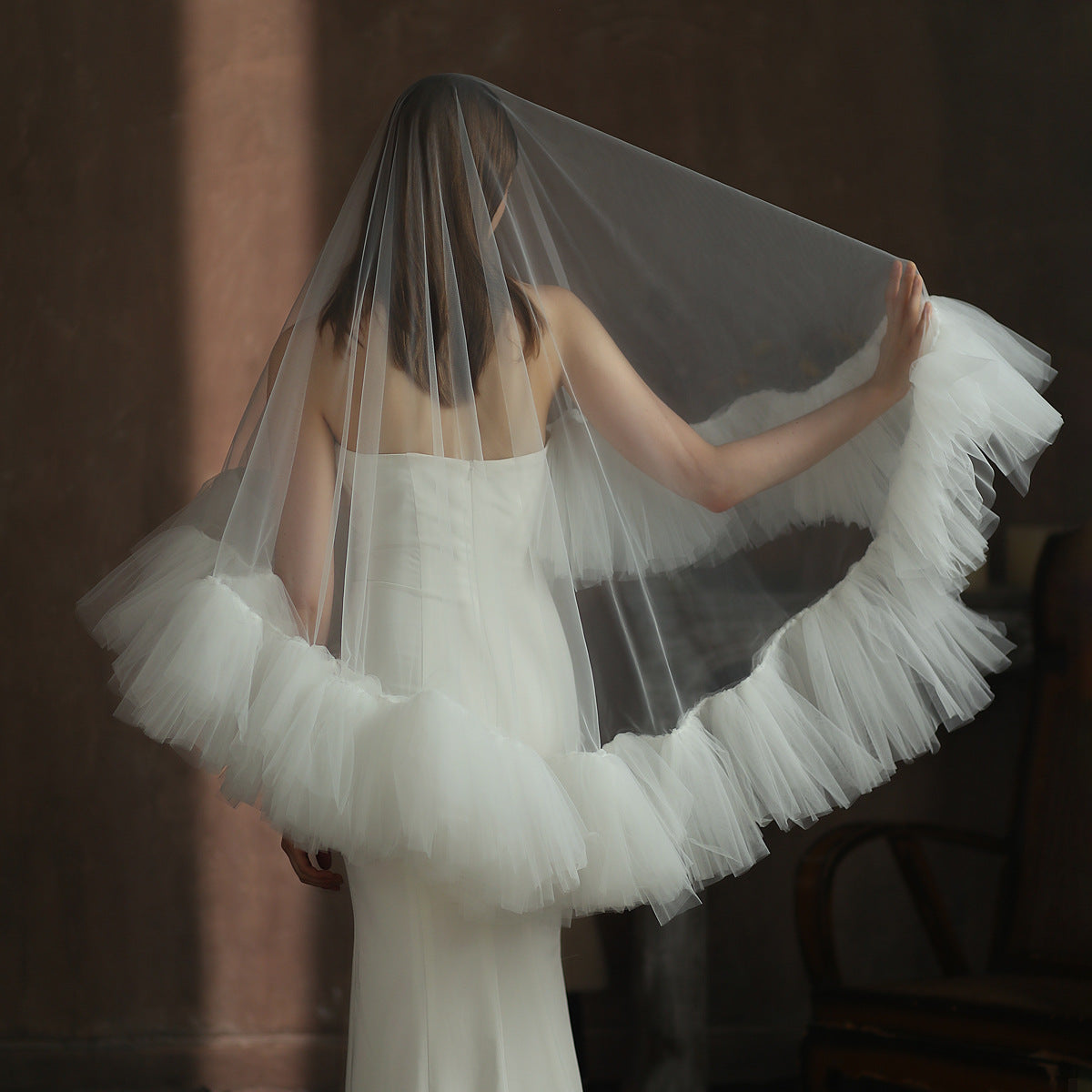 Industrie lourde Ruffled mariée Veil blanc Double couche Studio Voyage Photo extérieure Puffy S