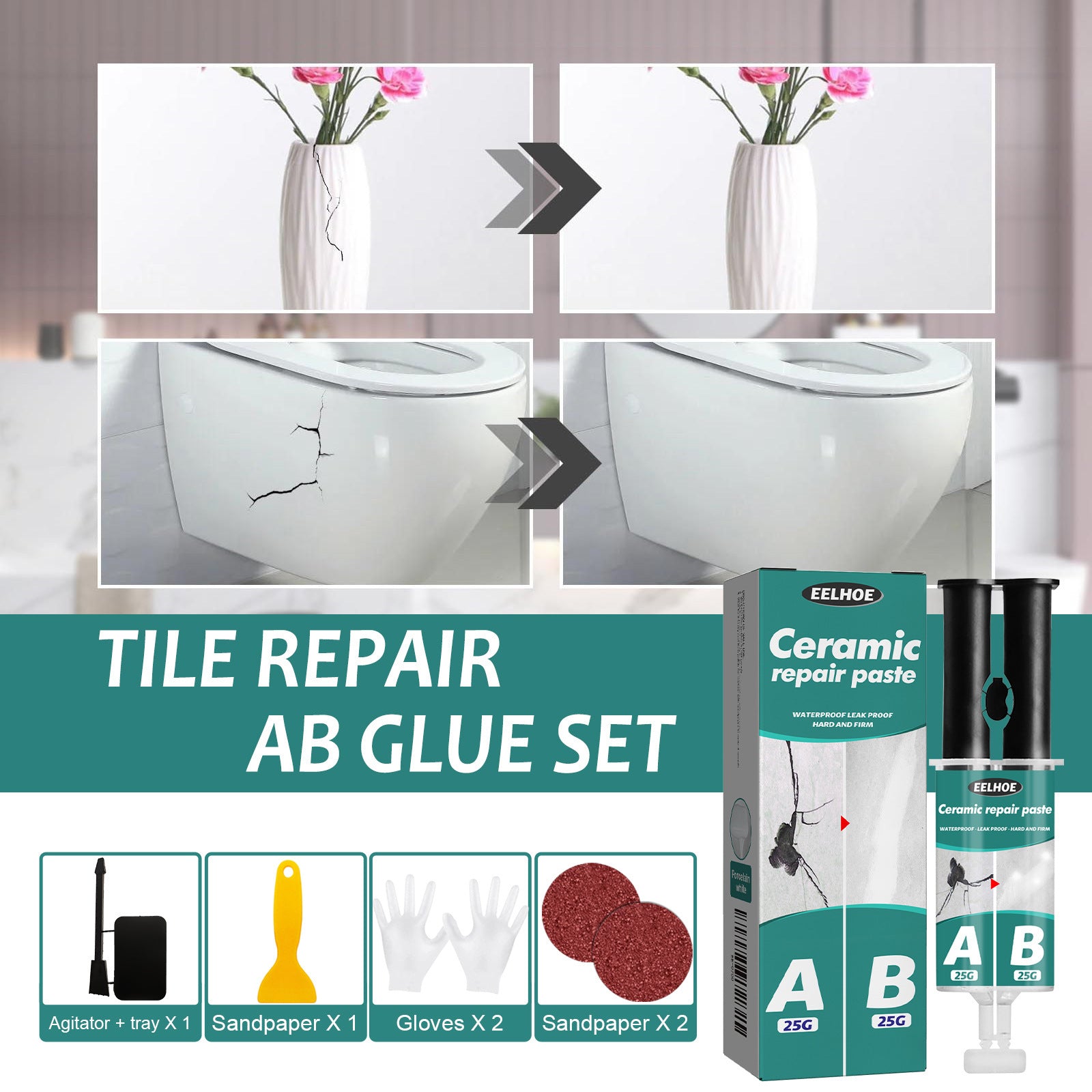 Eelhoe Tile Adhesive Tile Agent de réparation Carreaux métalliques Remplissage des fuites Réparation Ab Adhesive Bo