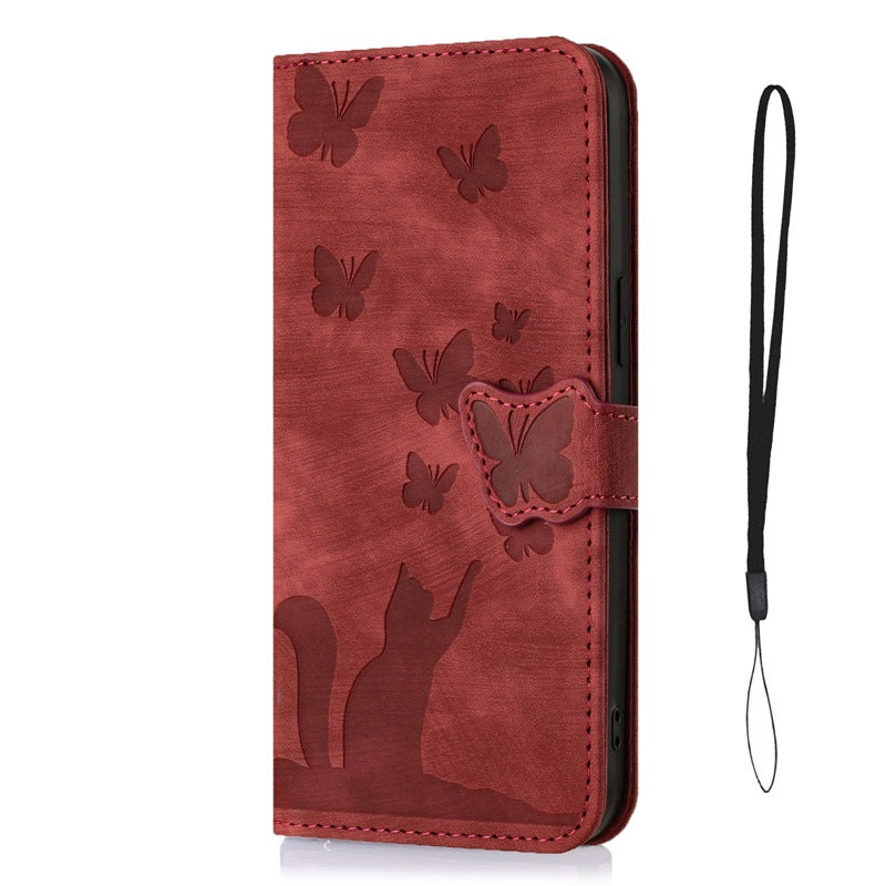 Leather butterfly cat embossed phone case