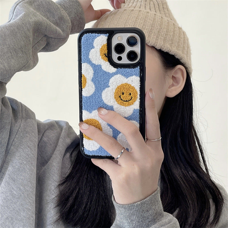Cas de téléphone en peluche de fleurs créative et simple